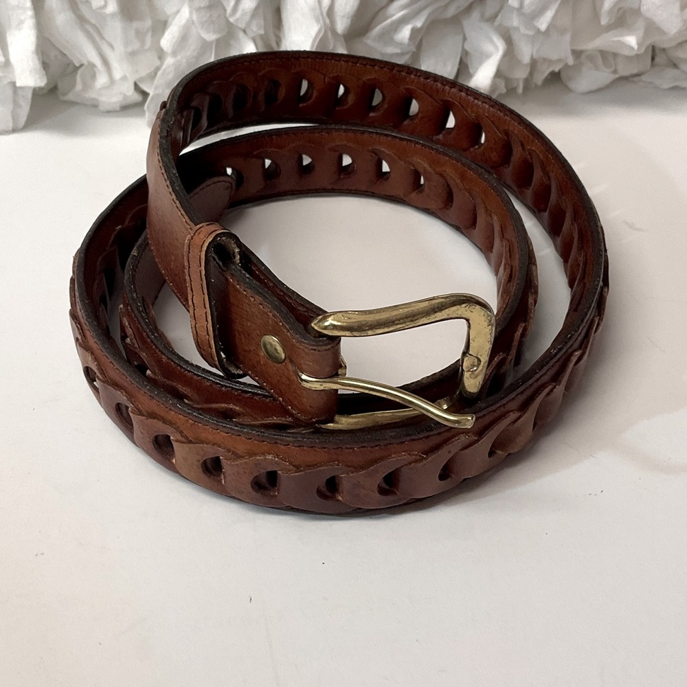 BRAIDED LEATHER BELT sz 38 Belt Fully Adjustable Made in Haiti Brown